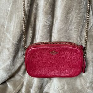 Coach Cherry Red Crossbody Bag with Gold Chain